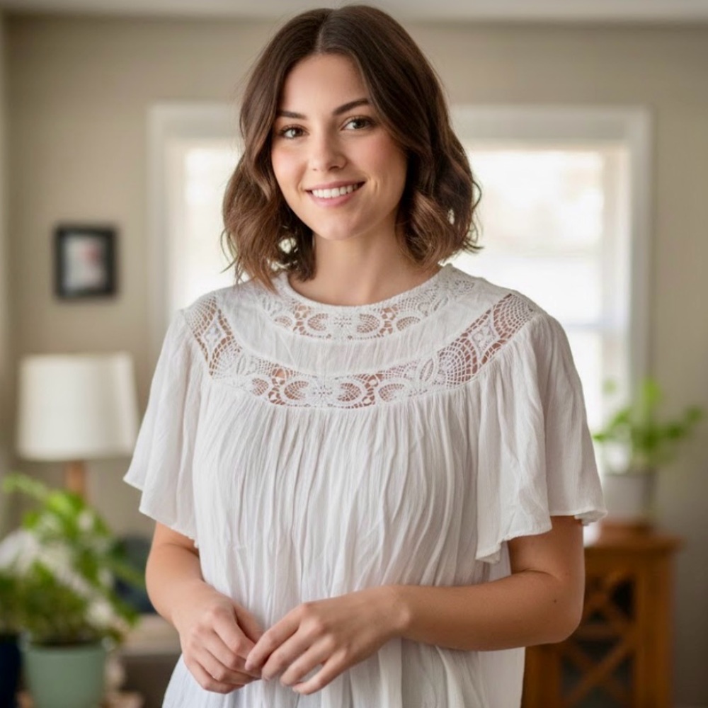 🚨3X$30🚨 Zara White Flutter Sleeve Blouse with Embroidered Collar